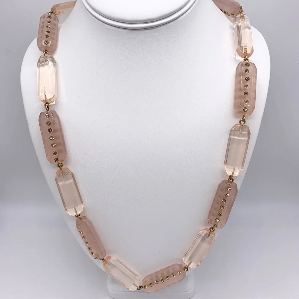 J. Crew Blush Beaded Ribbon Tie Necklace NWT